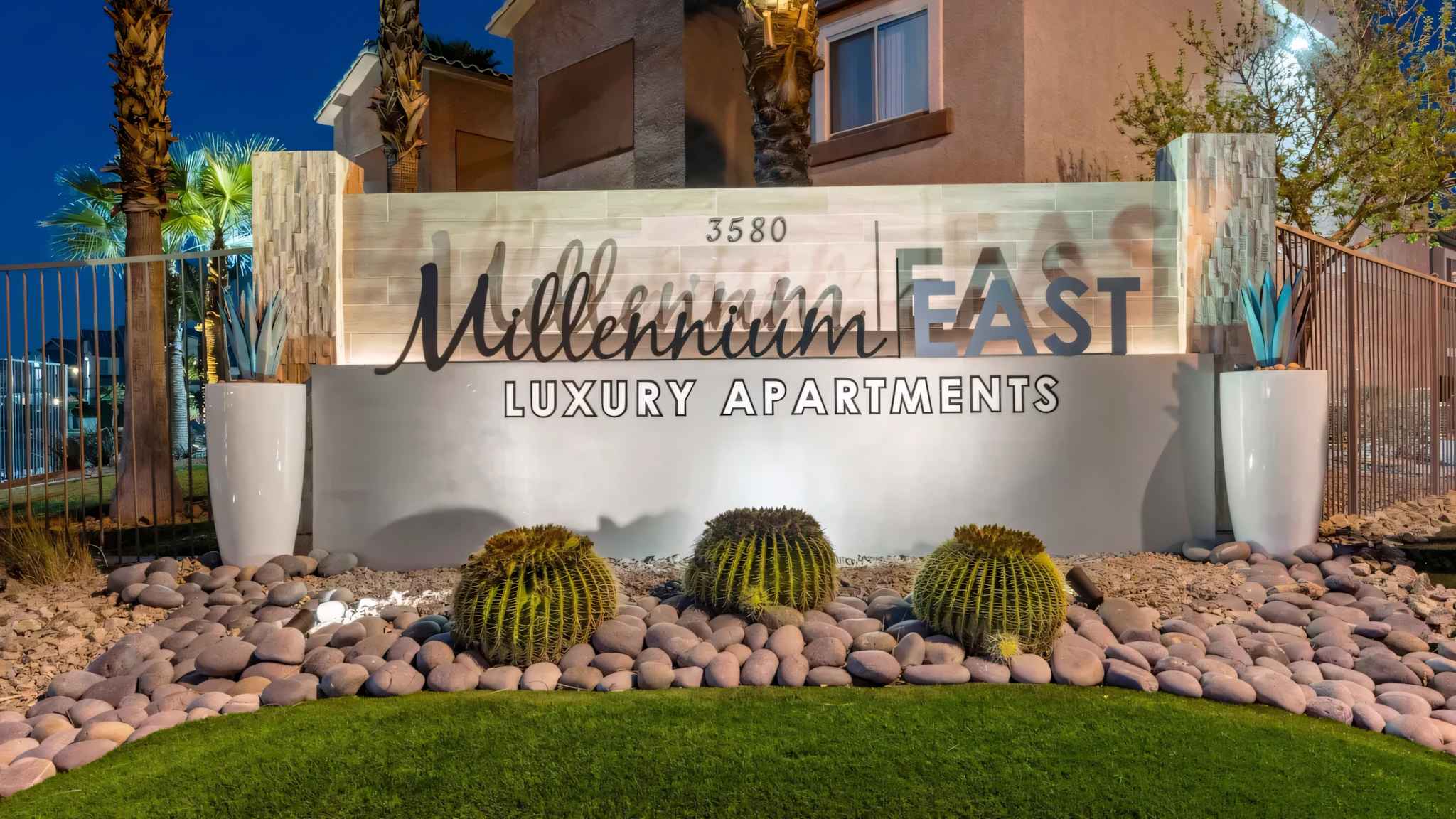 front sign night at Millennium East